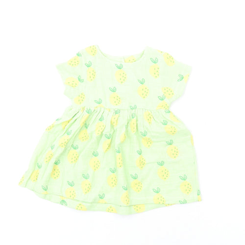 Marks and Spencer Girls Green Geometric Cotton Fit & Flare Size 3-6 Months Round Neck Button
