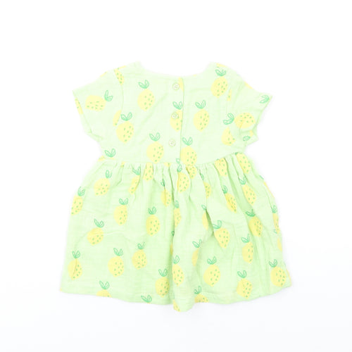Marks and Spencer Girls Green Geometric Cotton Fit & Flare Size 3-6 Months Round Neck Button