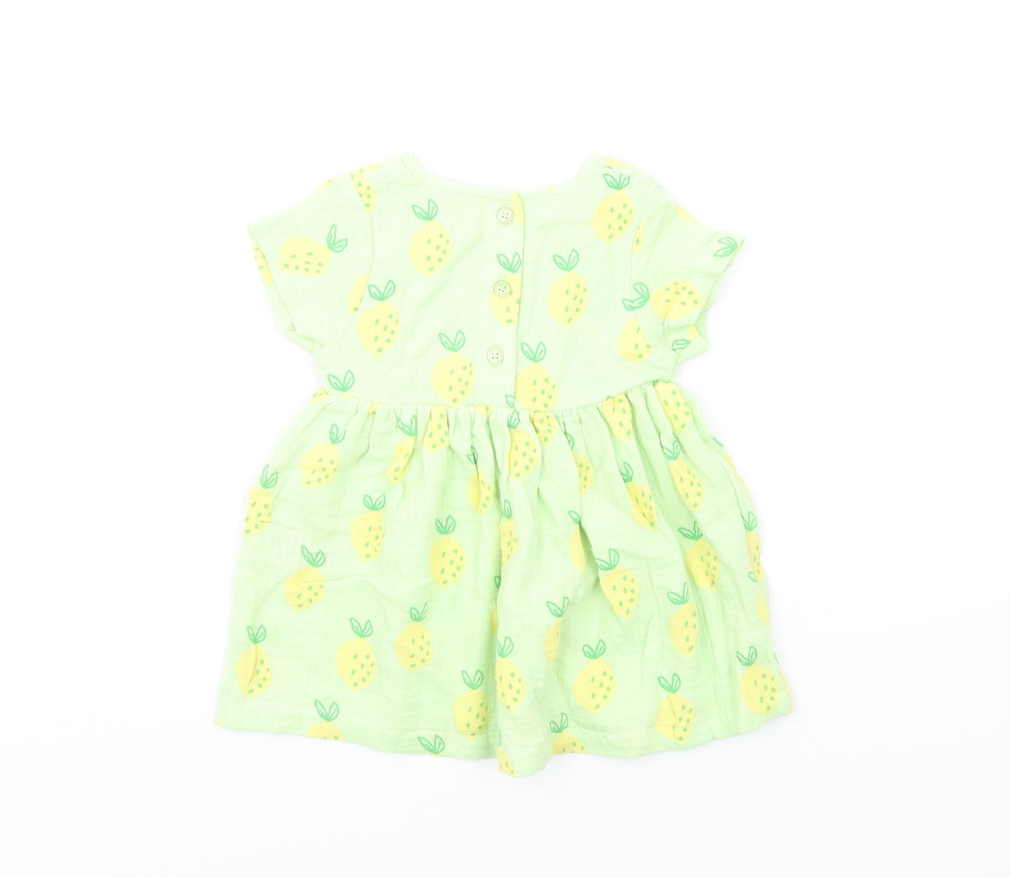 Marks and Spencer Girls Green Geometric Cotton Fit & Flare Size 3-6 Months Round Neck Button