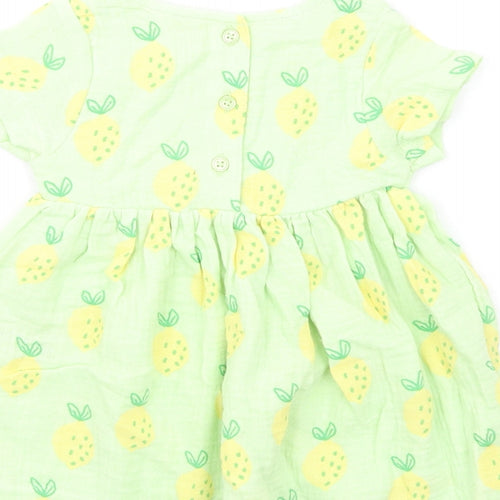 Marks and Spencer Girls Green Geometric Cotton Fit & Flare Size 3-6 Months Round Neck Button