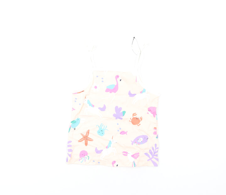 Marks and Spencer Girls Pink Geometric Cotton Basic Tank Size 5-6 Years Square Neck Pullover