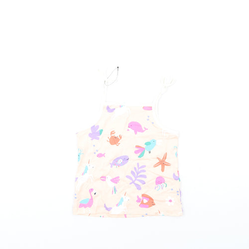 Marks and Spencer Girls Pink Geometric Cotton Basic Tank Size 5-6 Years Square Neck Pullover