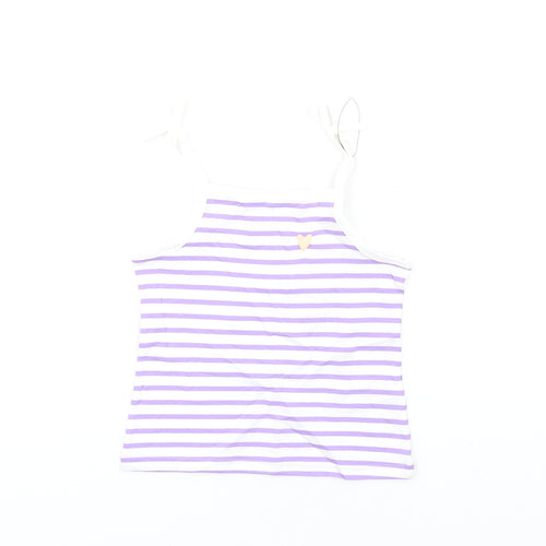 Marks and Spencer Girls Purple Striped Cotton Basic Tank Size 2-3 Years Square Neck Pullover