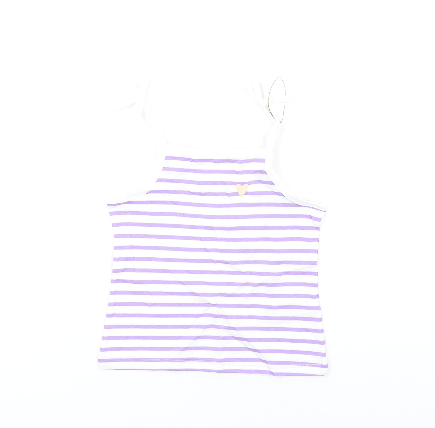 Marks and Spencer Girls Purple Striped Cotton Basic Tank Size 2-3 Years Square Neck Pullover