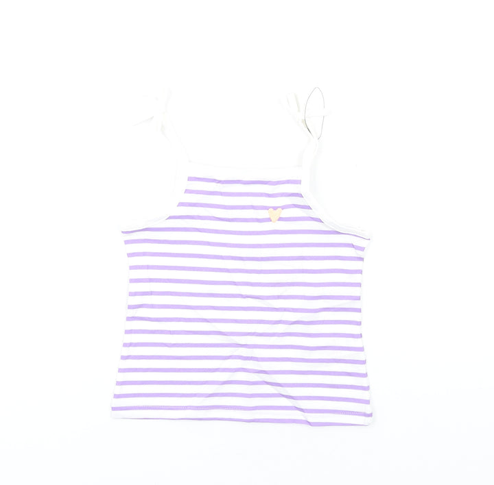 Marks and Spencer Girls Purple Striped Cotton Basic Tank Size 2-3 Years Square Neck Pullover