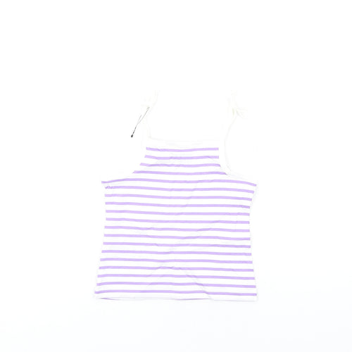 Marks and Spencer Girls Purple Striped Cotton Basic Tank Size 2-3 Years Square Neck Pullover