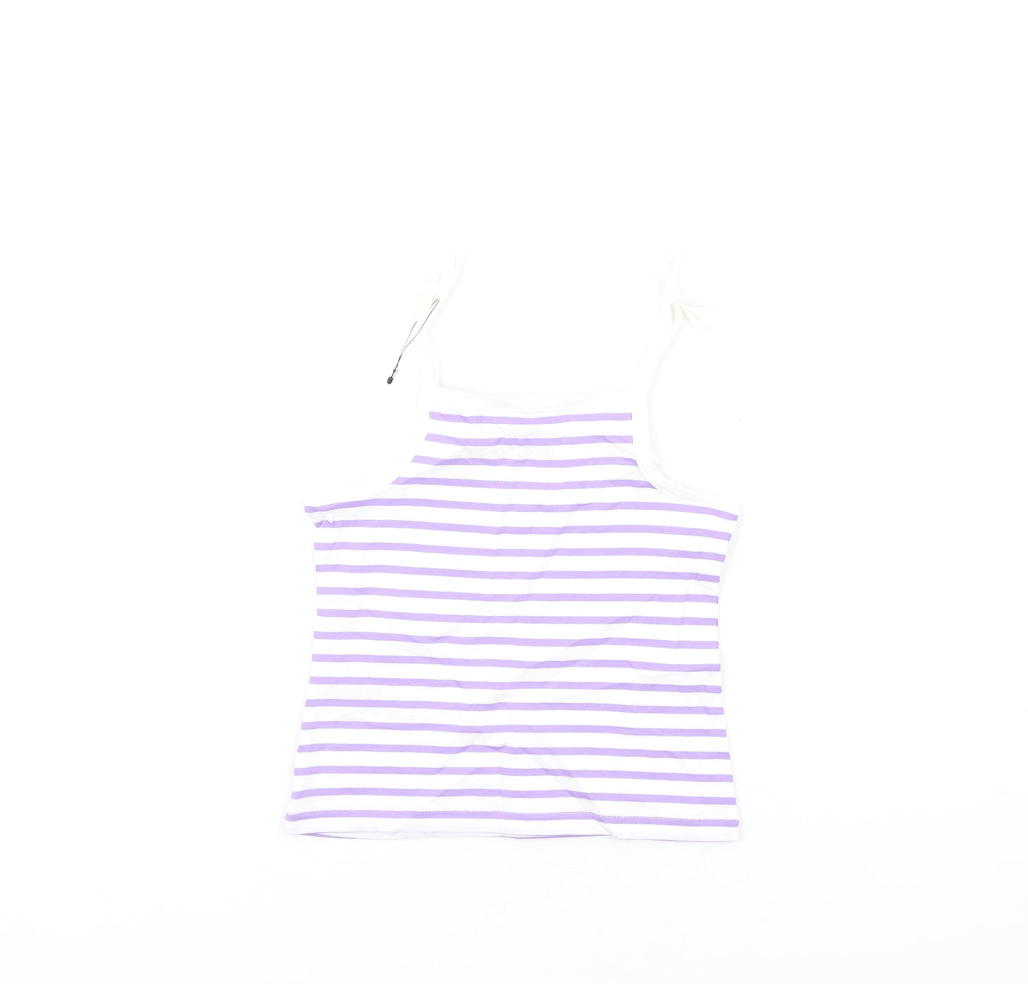 Marks and Spencer Girls Purple Striped Cotton Basic Tank Size 2-3 Years Square Neck Pullover