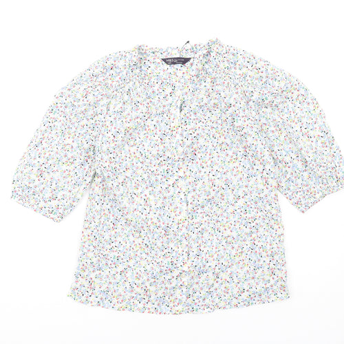 Marks and Spencer Womens Multicoloured Floral Cotton Basic T-Shirt Size 6 Round Neck