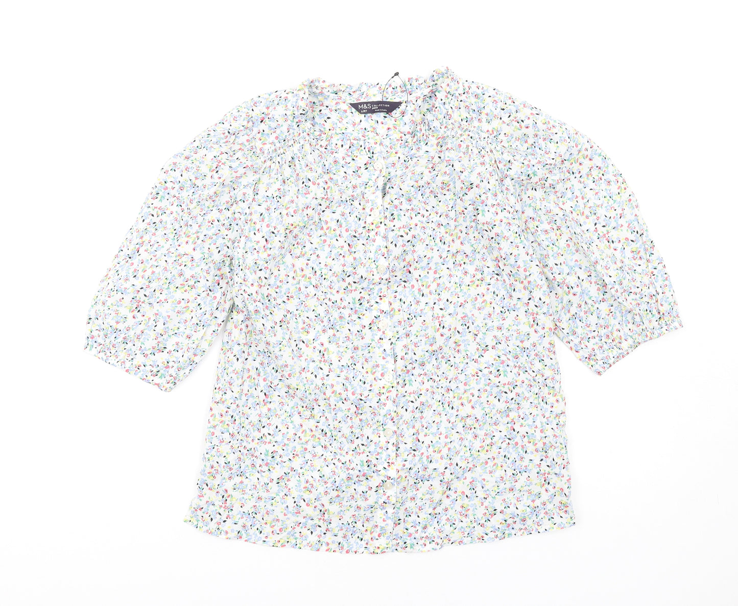 Marks and Spencer Womens Multicoloured Floral Cotton Basic T-Shirt Size 6 Round Neck