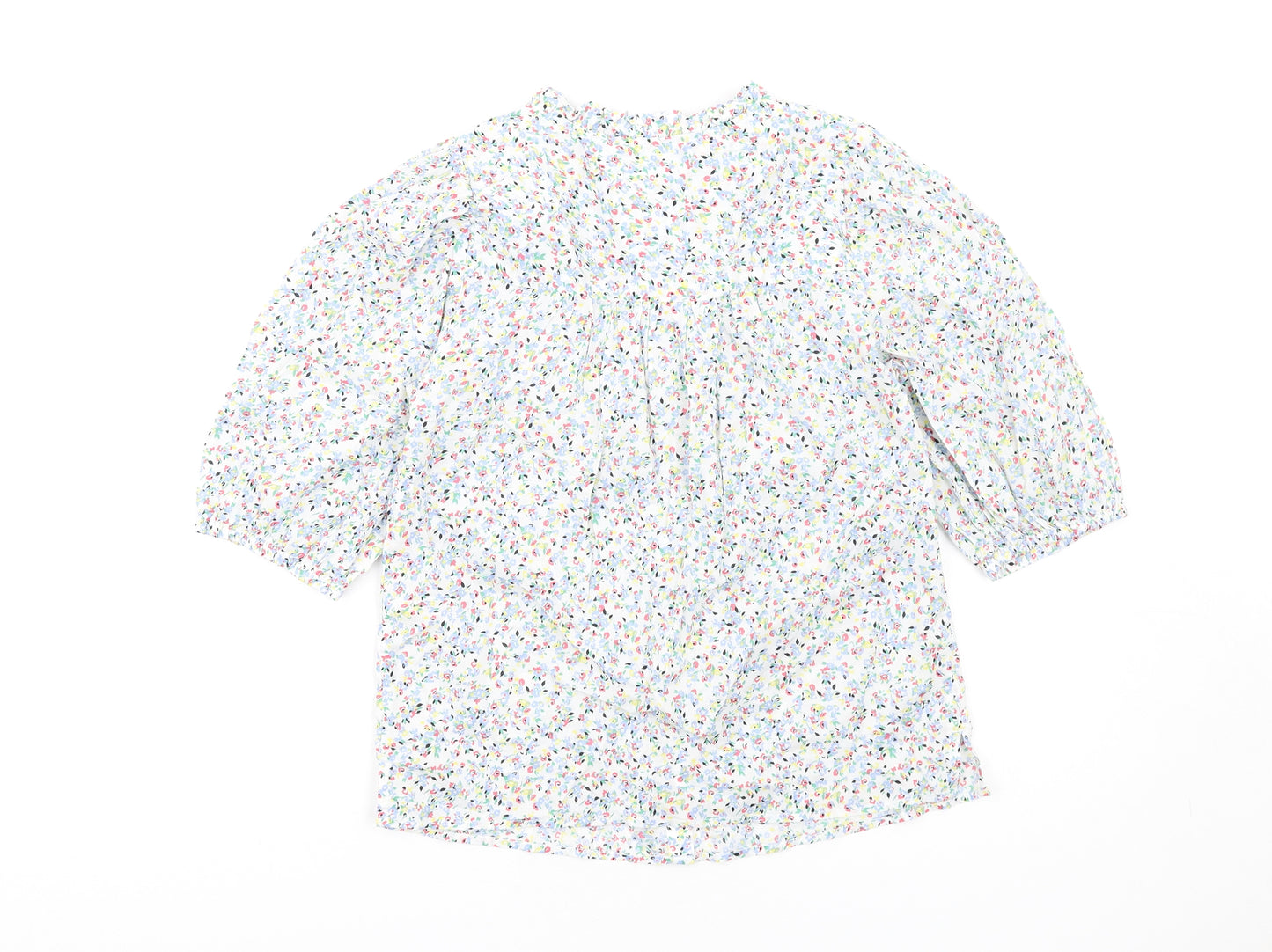 Marks and Spencer Womens Multicoloured Floral Cotton Basic T-Shirt Size 6 Round Neck
