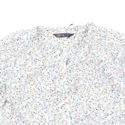 Marks and Spencer Womens Multicoloured Floral Cotton Basic T-Shirt Size 6 Round Neck