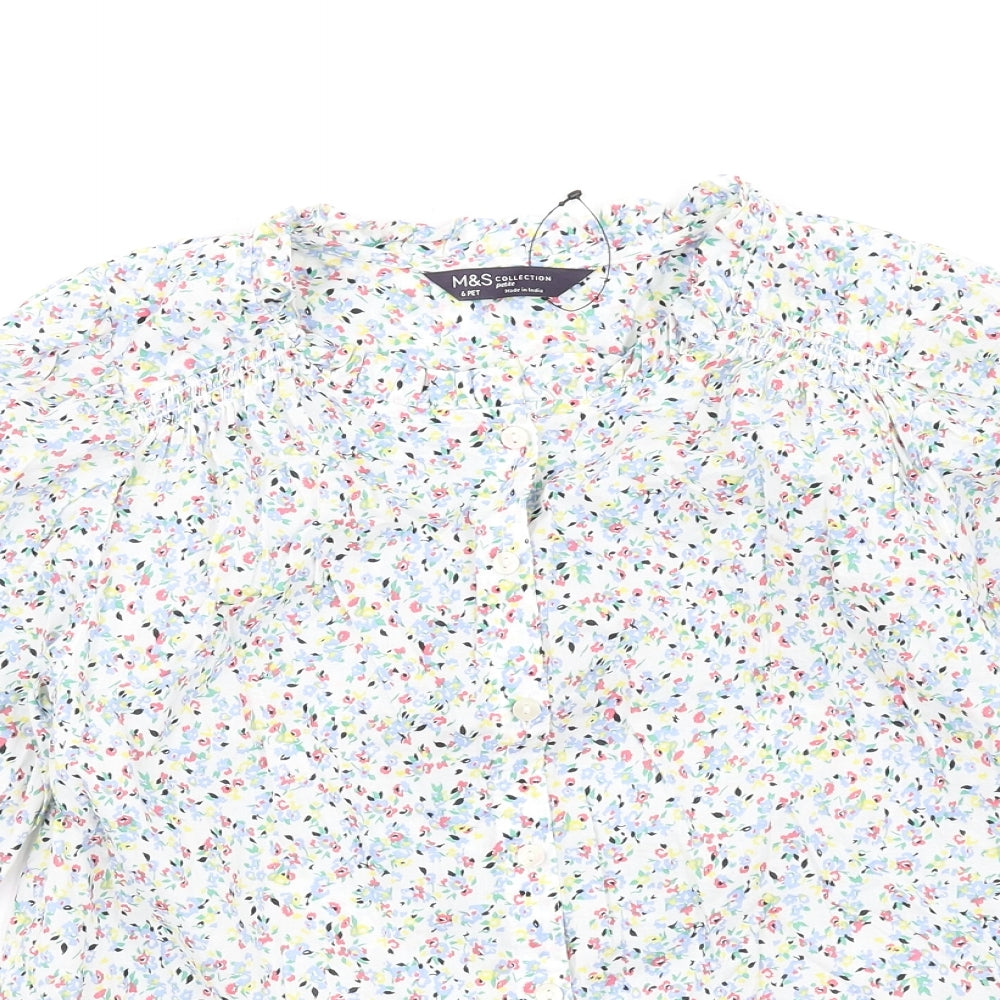 Marks and Spencer Womens Multicoloured Floral Cotton Basic T-Shirt Size 6 Round Neck