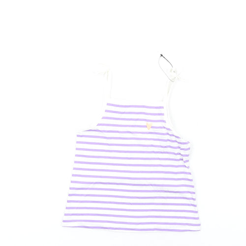 Marks and Spencer Girls Purple Striped Cotton Basic Tank Size 2-3 Years Square Neck Pullover