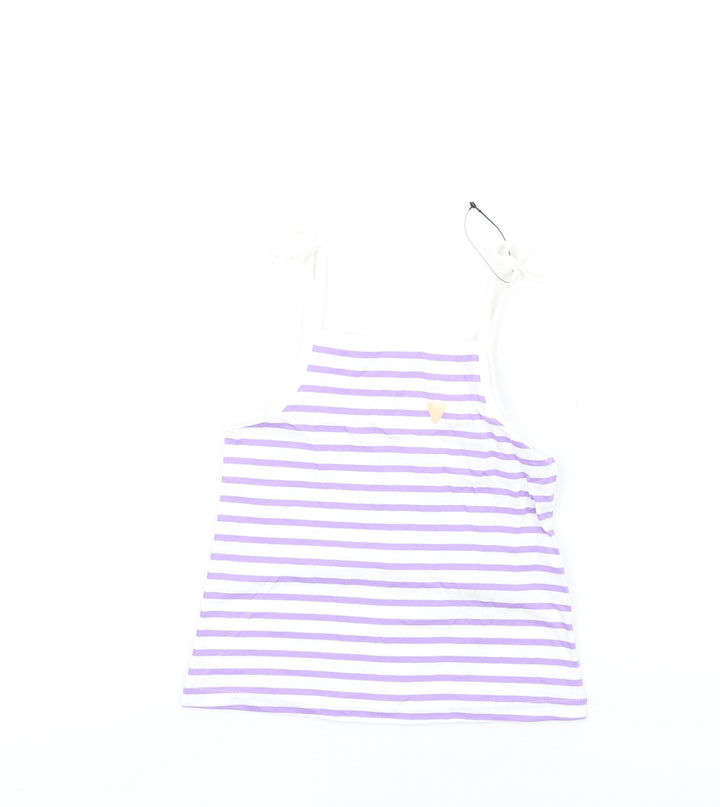 Marks and Spencer Girls Purple Striped Cotton Basic Tank Size 2-3 Years Square Neck Pullover