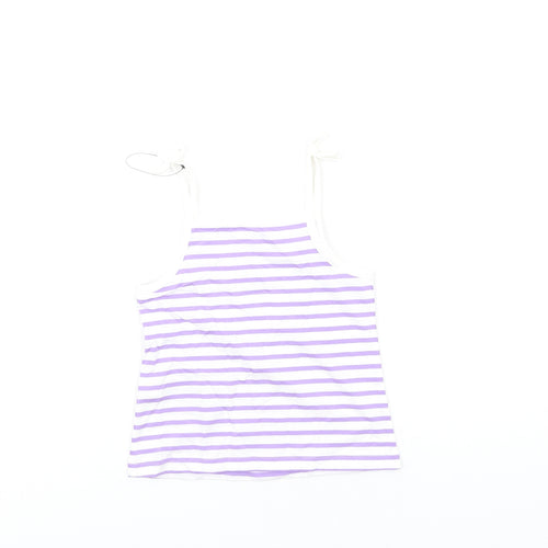 Marks and Spencer Girls Purple Striped Cotton Basic Tank Size 2-3 Years Square Neck Pullover