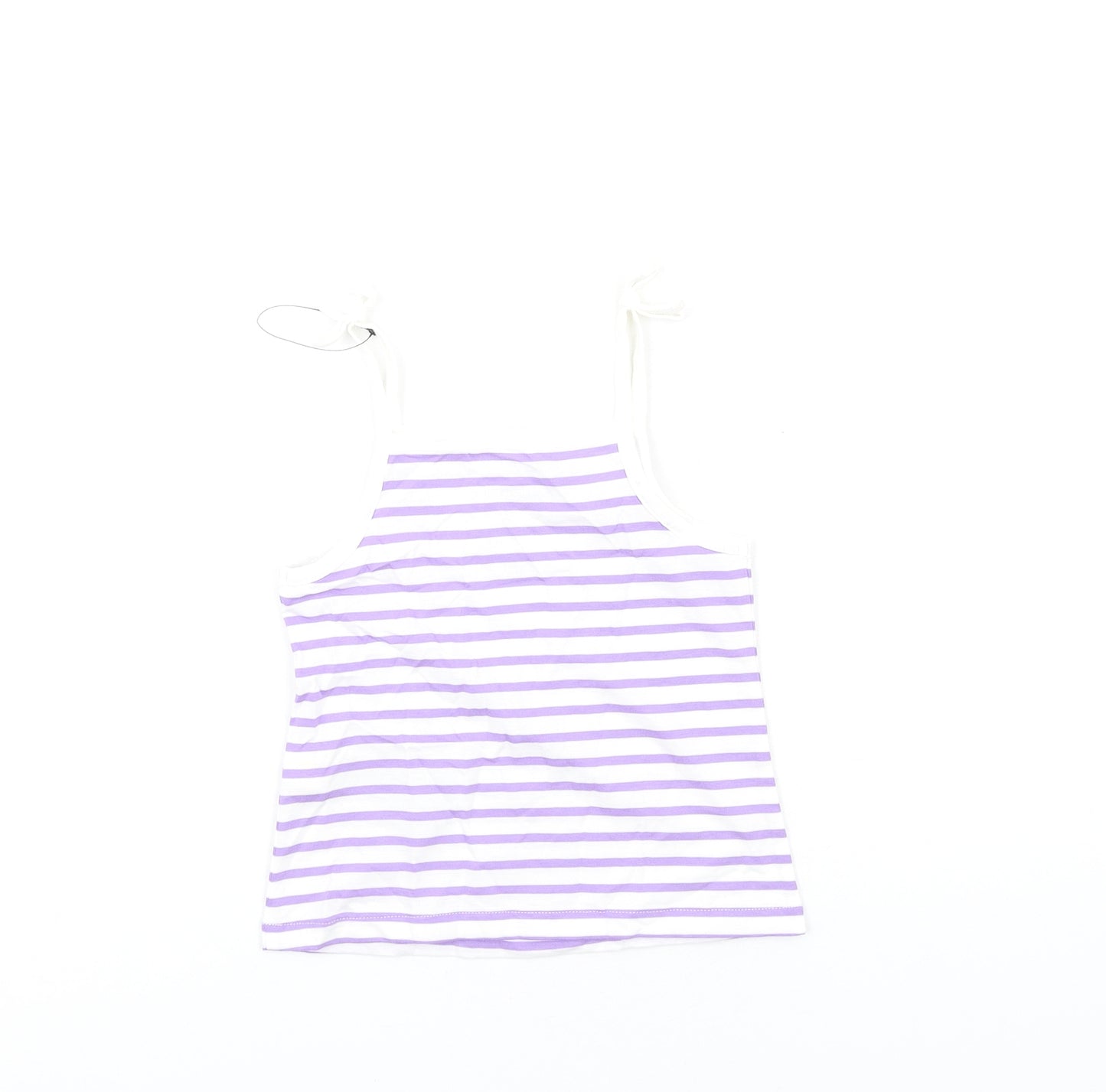 Marks and Spencer Girls Purple Striped Cotton Basic Tank Size 2-3 Years Square Neck Pullover