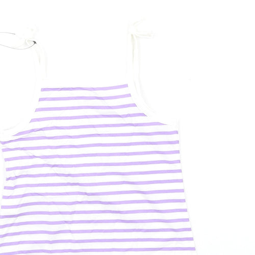Marks and Spencer Girls Purple Striped Cotton Basic Tank Size 2-3 Years Square Neck Pullover