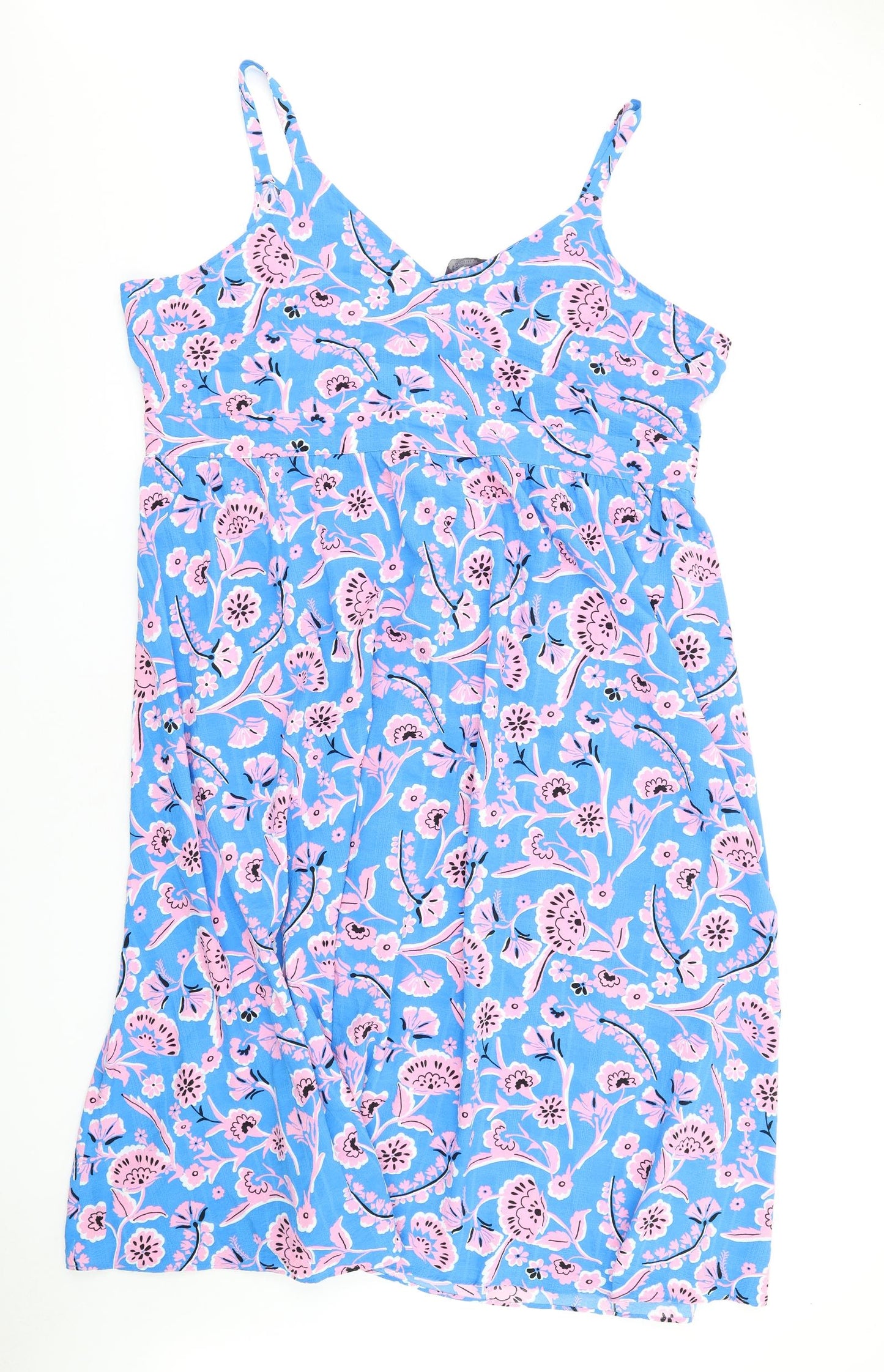 Marks and Spencer Womens Blue Geometric Polyester A-Line Size 24 V-Neck Zip