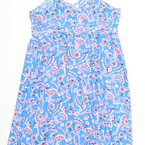 Marks and Spencer Womens Blue Geometric Polyester A-Line Size 24 V-Neck Zip