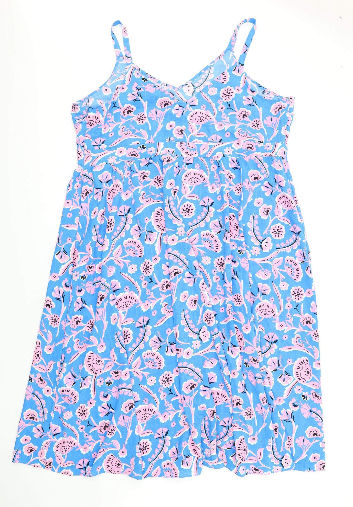 Marks and Spencer Womens Blue Geometric Polyester A-Line Size 24 V-Neck Zip