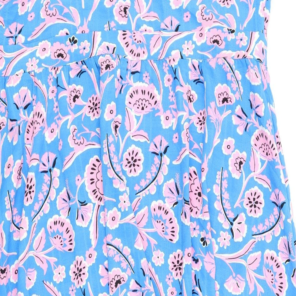 Marks and Spencer Womens Blue Geometric Polyester A-Line Size 24 V-Neck Zip