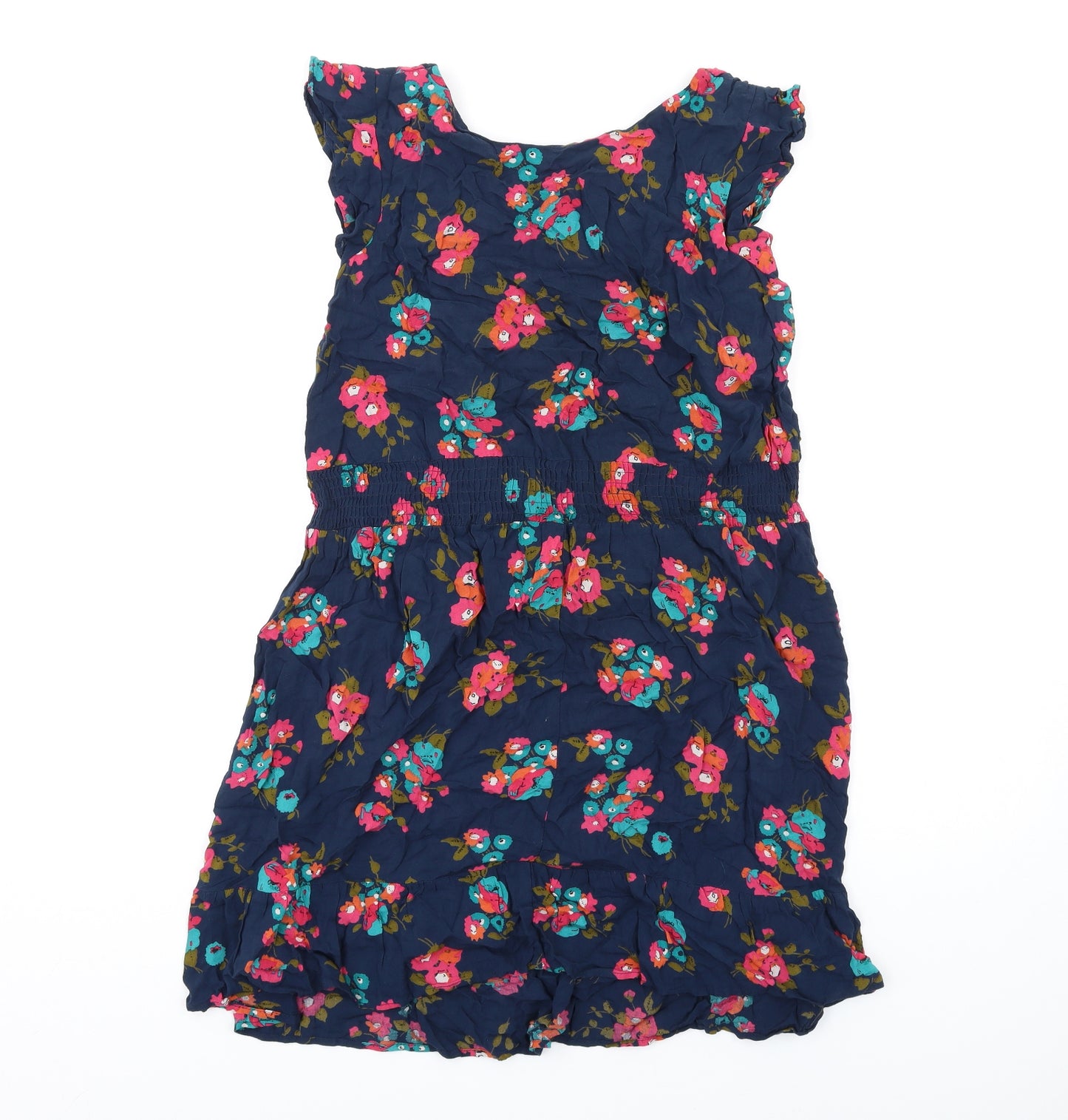 NEXT Womens Blue Floral Viscose A-Line Size 10 Round Neck Pullover