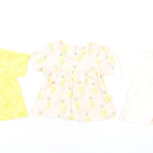 Marks and Spencer Girls Multicoloured Geometric Cotton Fit & Flare Size 0-3 Months Round Neck Button