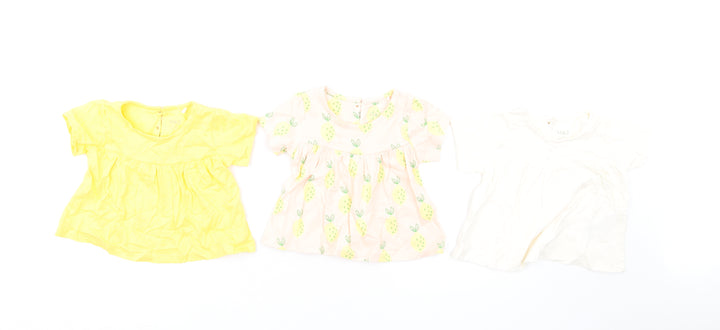 Marks and Spencer Girls Multicoloured Geometric Cotton Fit & Flare Size 0-3 Months Round Neck Button