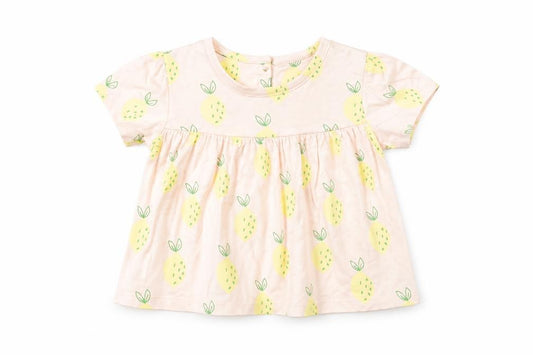 Front view of Marks & Spencer girls’ multicoloured geometric cotton fit & flare, size 0-3, months round neck button