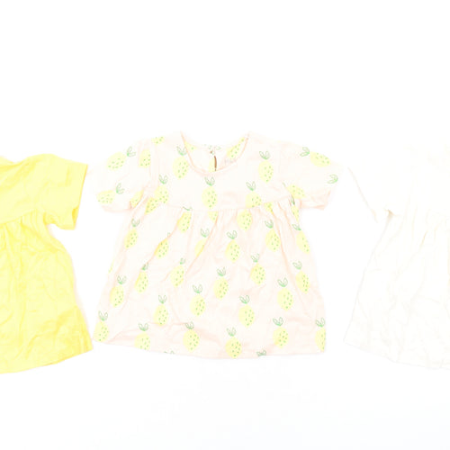 Marks and Spencer Girls Multicoloured Geometric Cotton Fit & Flare Size 12-18 Months Round Neck Button
