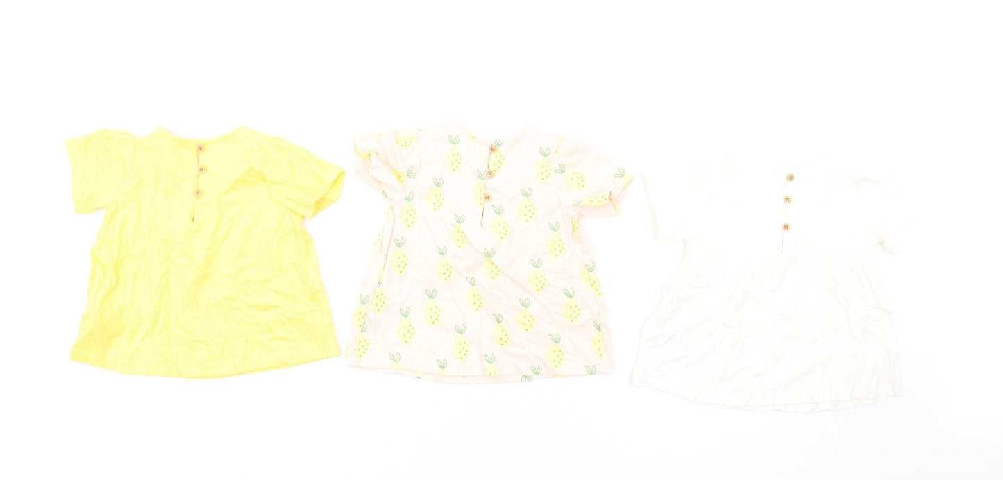Marks and Spencer Girls Multicoloured Geometric Cotton Fit & Flare Size 12-18 Months Round Neck Button