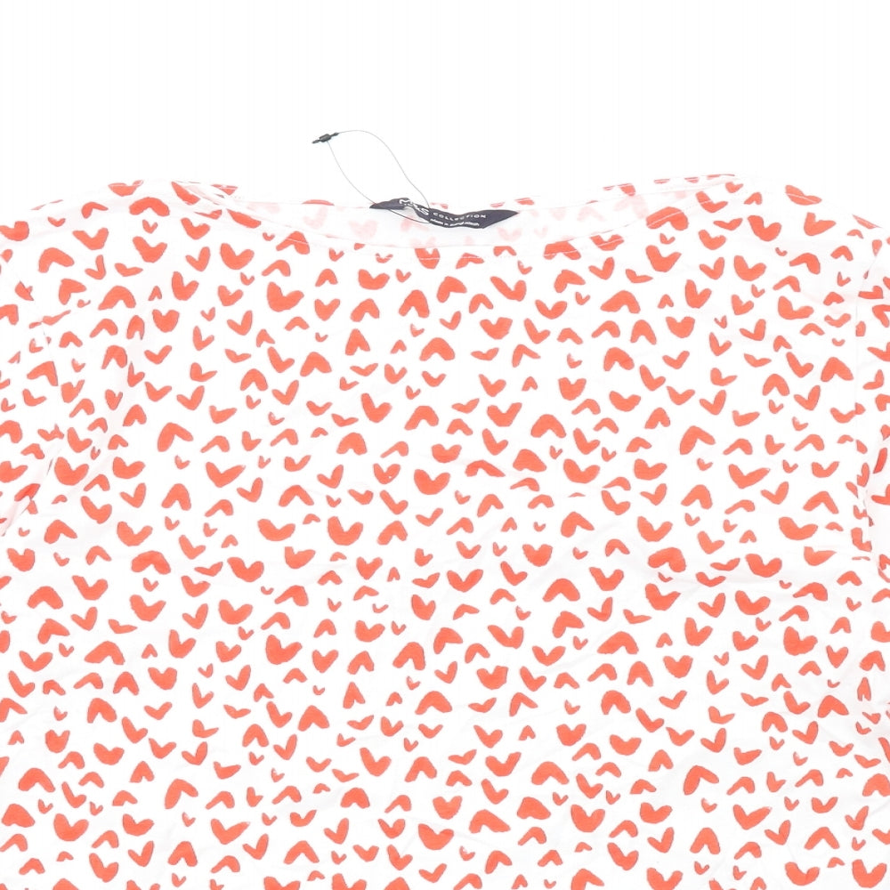 Marks and Spencer Womens White Geometric Cotton Basic T-Shirt Size 10 Round Neck