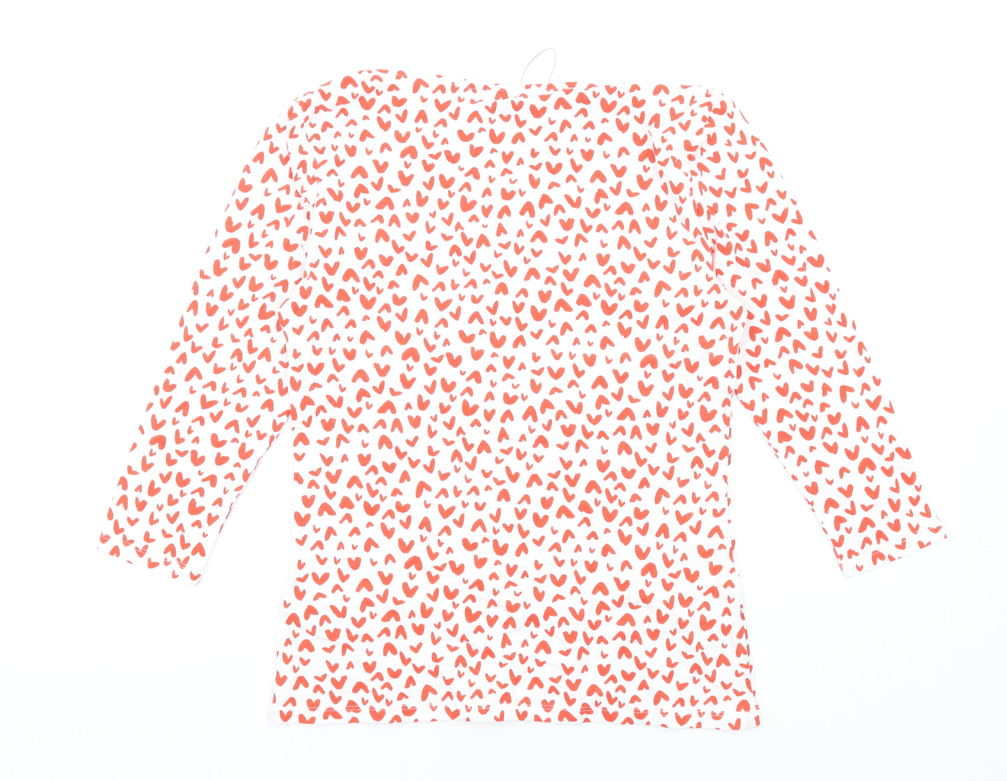 Marks and Spencer Womens White Geometric Cotton Basic T-Shirt Size 10 Round Neck