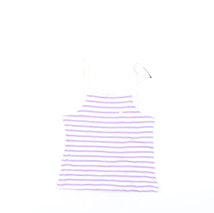Marks and Spencer Girls Orange Striped Cotton Basic Tank Size 3-4 Years Square Neck Pullover