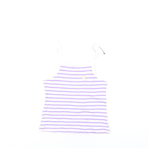 Marks and Spencer Girls Purple Striped Cotton Basic Tank Size 3-4 Years Square Neck Pullover