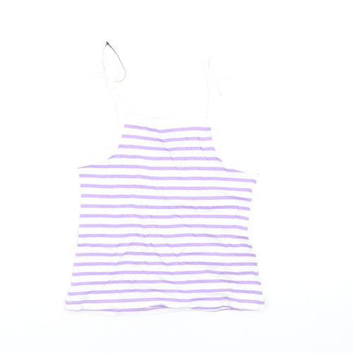 Marks and Spencer Girls Purple Striped Cotton Basic Tank Size 3-4 Years Square Neck Pullover