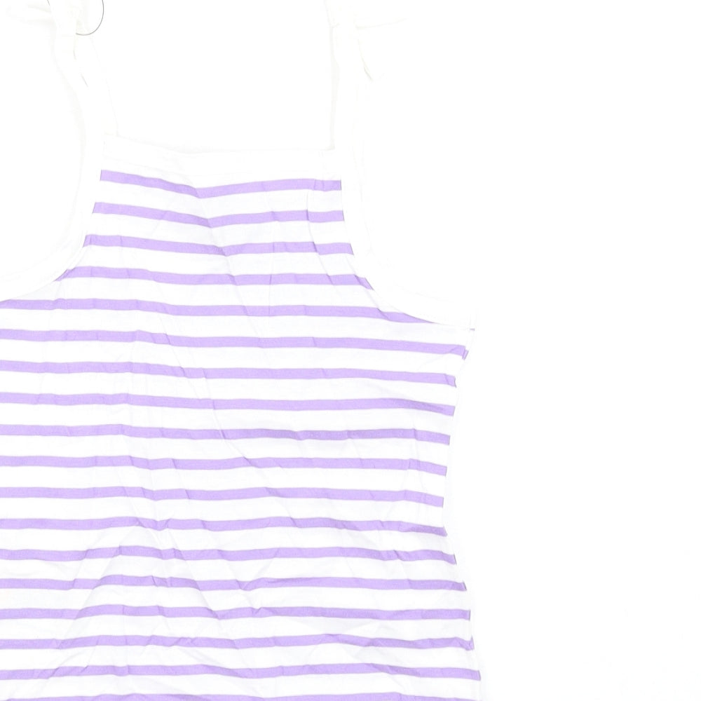 Marks and Spencer Girls Purple Striped Cotton Basic Tank Size 3-4 Years Square Neck Pullover