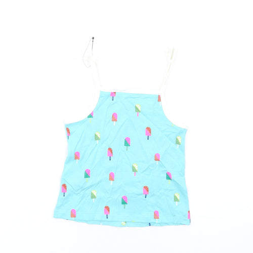 Marks and Spencer Girls Blue Geometric Cotton Basic Tank Size 2-3 Years Square Neck Pullover