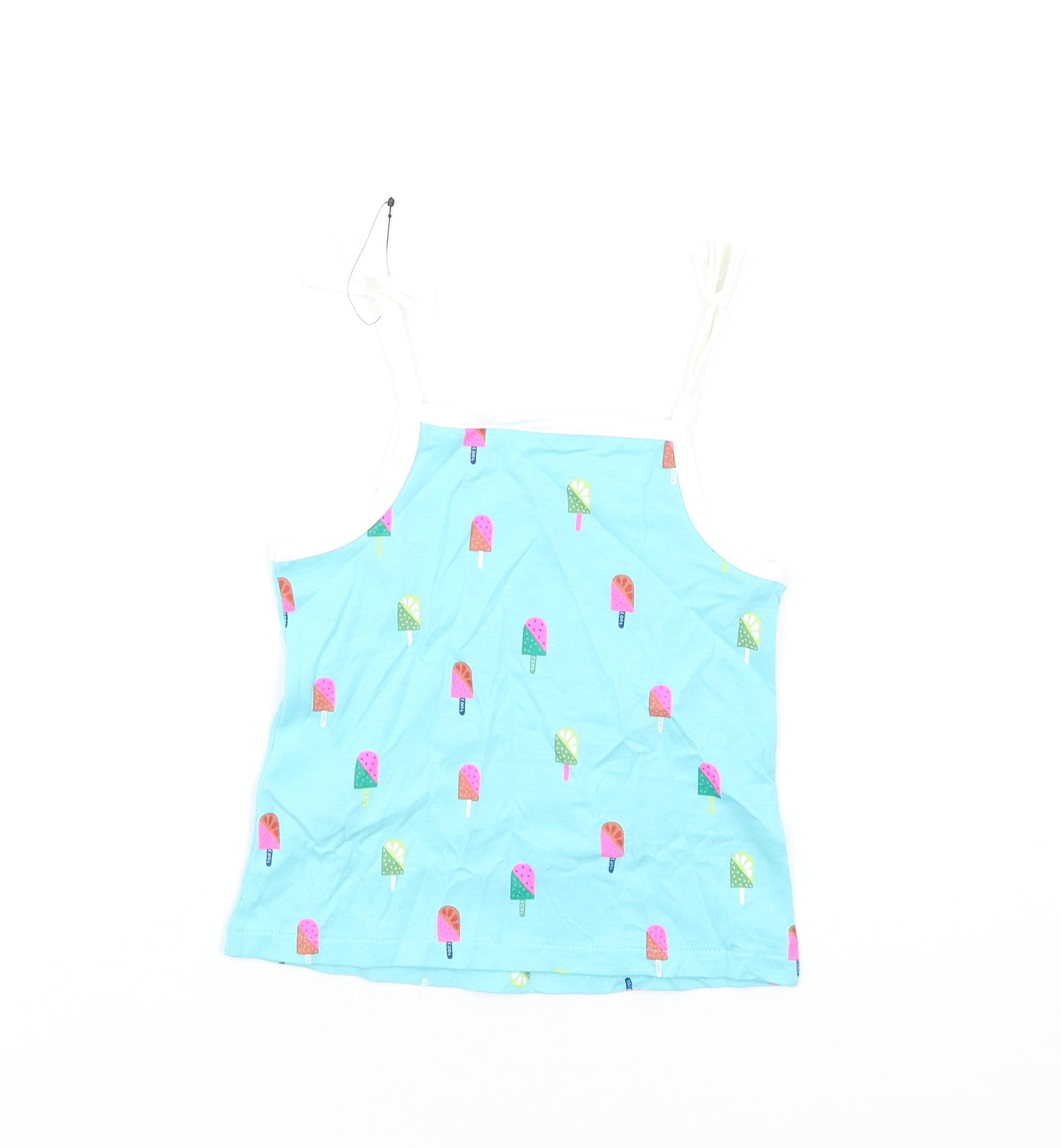 Marks and Spencer Girls Blue Geometric Cotton Basic Tank Size 2-3 Years Square Neck Pullover