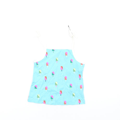 Marks and Spencer Girls Blue Geometric Cotton Basic Tank Size 2-3 Years Square Neck Pullover