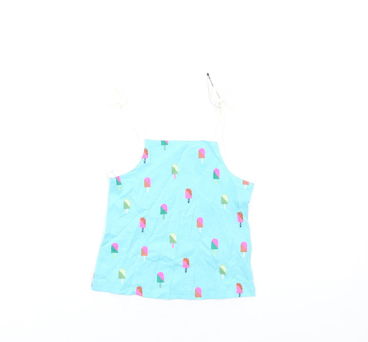 Marks and Spencer Girls Blue Geometric Cotton Basic Tank Size 2-3 Years Square Neck Pullover