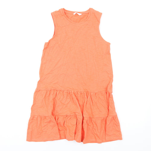 Marks and Spencer Girls Orange Cotton A-Line Size 10-11 Years Round Neck Pullover