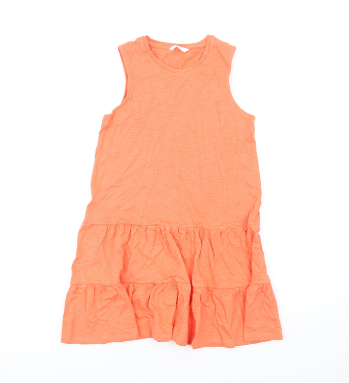 Marks and Spencer Girls Orange Cotton A-Line Size 10-11 Years Round Neck Pullover