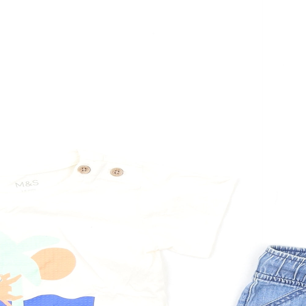 Marks and Spencer Boys Multicoloured Cotton Shorts Set Outfit/Set Size 3-6 Months Pullover