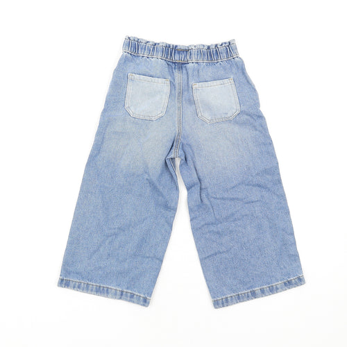 Marks and Spencer Girls Blue Cotton Wide-Leg Jeans Size 3-4 Years Regular Pullover