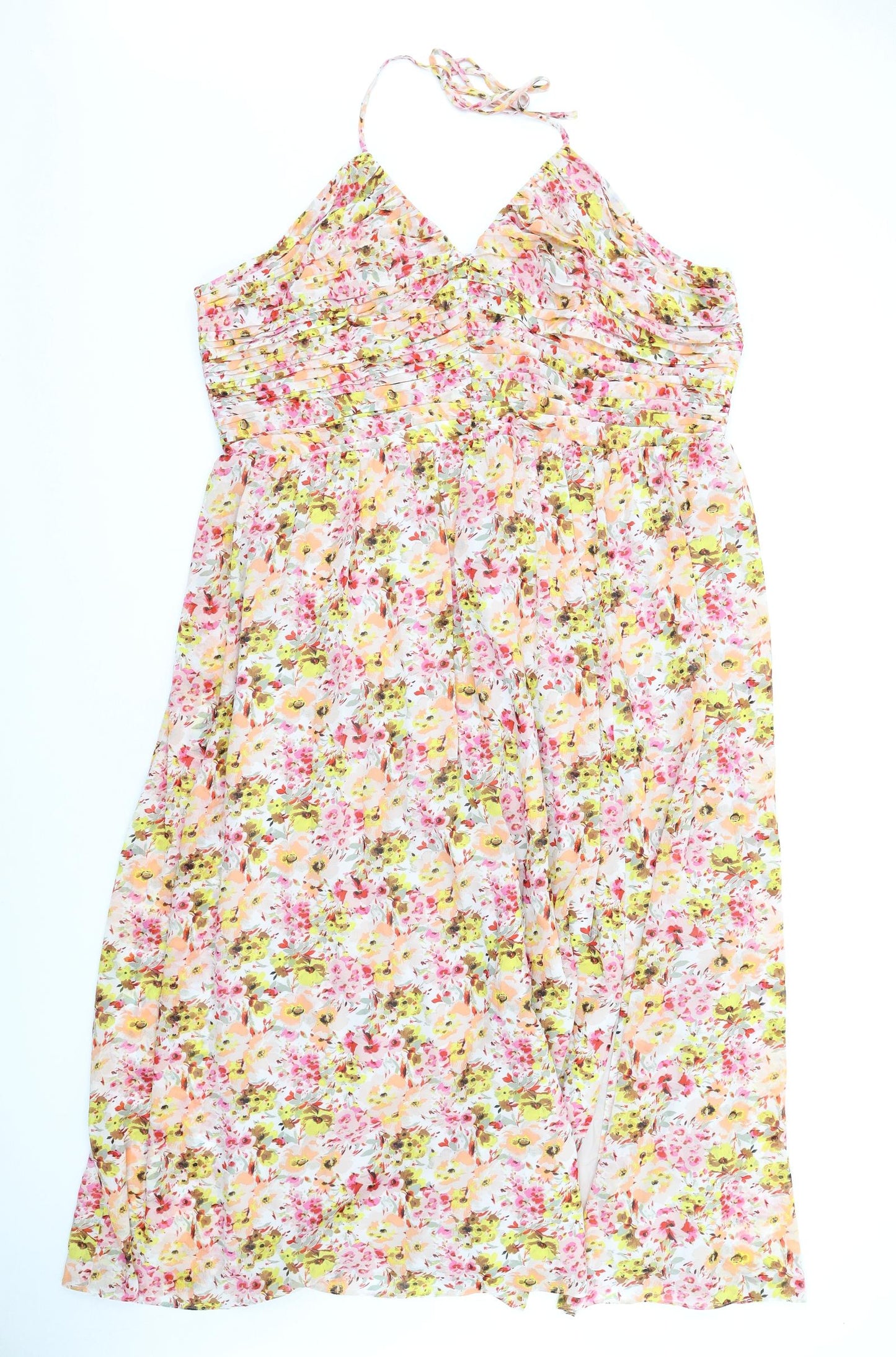 Marks and Spencer Womens Multicoloured Floral Polyester A-Line Size 22 Halter Zip
