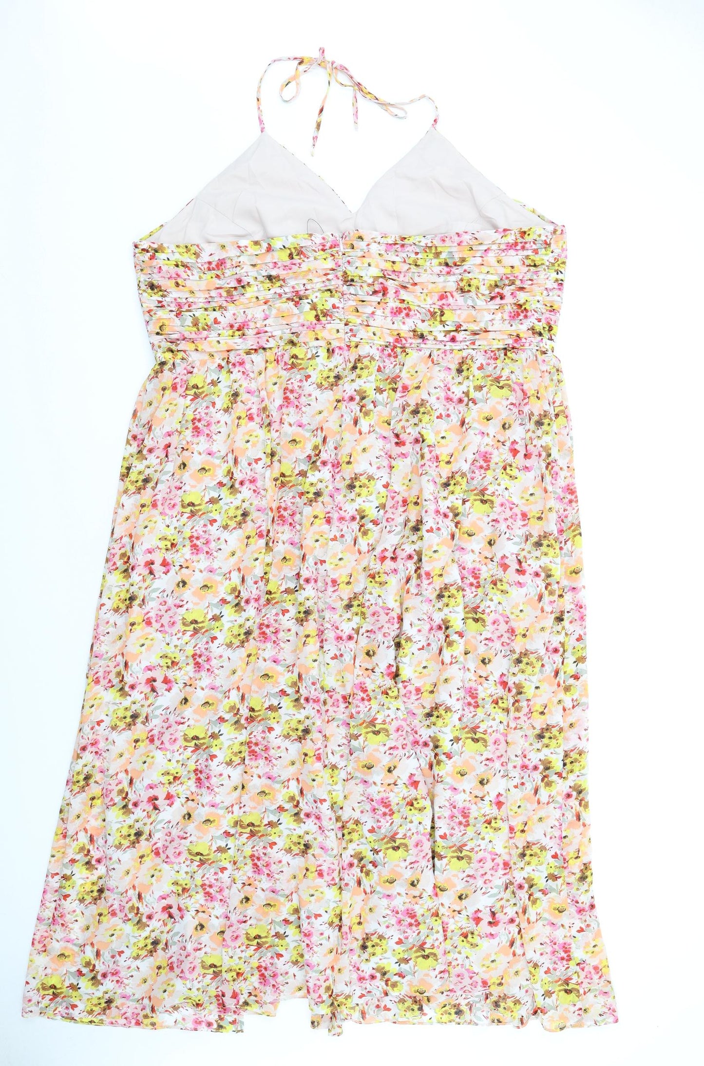 Marks and Spencer Womens Multicoloured Floral Polyester A-Line Size 22 Halter Zip