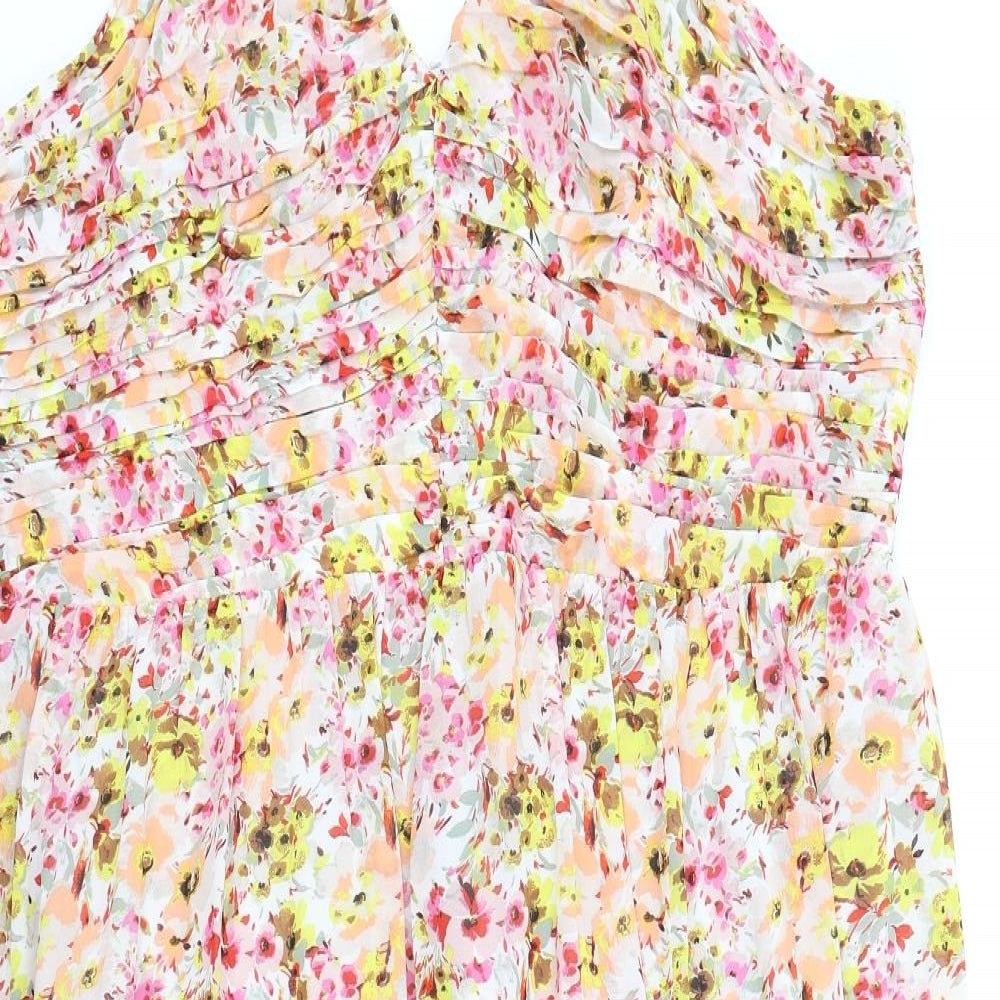 Marks and Spencer Womens Multicoloured Floral Polyester A-Line Size 22 Halter Zip