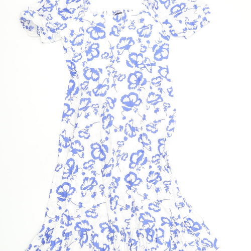 Marks and Spencer Womens White Geometric Linen A-Line Size 12 Square Neck Zip