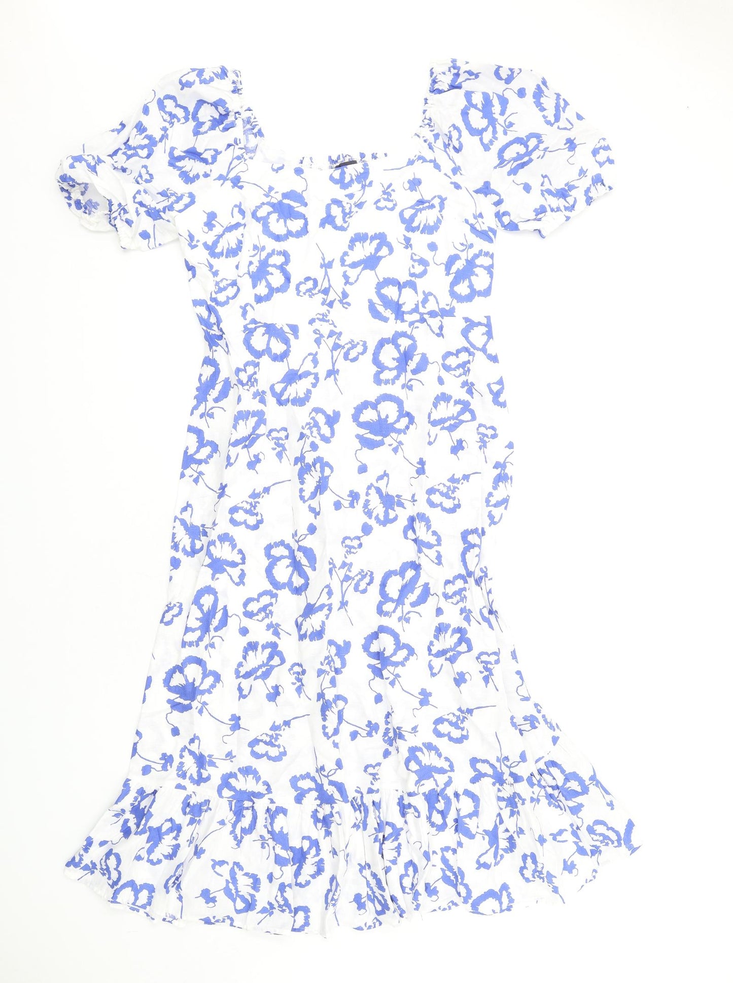 Marks and Spencer Womens White Geometric Linen A-Line Size 12 Square Neck Zip